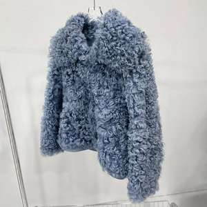 100% vraie fourrure couleur unie en cuir fourrure veste mouton cheveux bouclés hiver femmes <span class=keywords><strong>manteau</strong></span> en peau de mouton - Product Image 2