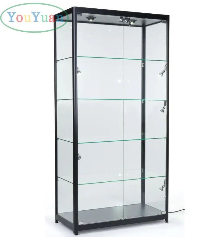 Vetrina da esposizione in vetro con telaio in alluminio a visione completa con serratura alta 78 pollici vetrina vetrina per negozio di fumo