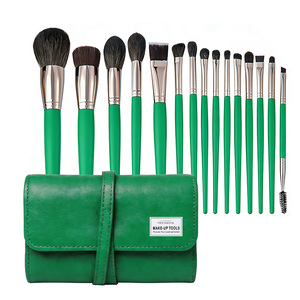 Pinceau à sourcils professionnel de luxe vert 15 pièces le plus vendu, avec manche en bois et poils synthétiques, pour fond de teint, correcteur et rasage - Product Image 1