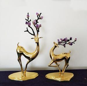 Décoration Moderne en Cuivre avec Cristal Naturel Violet et Cerf Sika, Style Luxe Léger, Direct Usine, pour Salon, Meuble TV, Décoration de Noël - Product Image 5