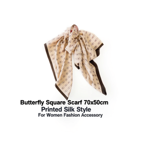 Pañuelo Cuadrado con Estampado de Mariposas 70x70cm, Estilo Seda, Accesorio de Moda para Mujer - Product Image 3