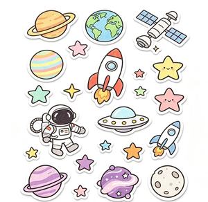 Durable Space Theme Cartoon <b>Stickers</b> Featuring Astronaut Rocket Planet UFO Stars Irregular Shape Paper <b>Decals</b> for Gift Craft - Product Image 2