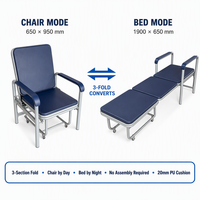 Chaise-lit médicale pliable avec cadre en acier, revêtement en cuir PU, mousse de 30 mm, 6 roulettes, rangement facile, utilisation en salle d'hôpital
