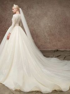 NDB10968 Vestido <span class=keywords><strong>de</strong></span> Novia Nuevo <span class=keywords><strong>de</strong></span> <span class=keywords><strong>Manga</strong></span> <span class=keywords><strong>Larga</strong></span> con Cola <span class=keywords><strong>de</strong></span> Falda Voluminosa Brillante y Efecto Adelgazante - Product Image 4