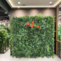 Tanaman buatan daun hijau, 100*100cm kualitas tinggi bunga merah dinding rumput Anthurium untuk dekorasi dalam dan luar ruangan