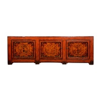 Meuble TV vintage salle de séjour en bois, tiroirs peints, style asiatique ancien et rustique