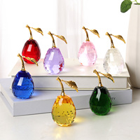 Boule de cristal gravée en forme de poire, figurine de fruit colorée, écologique, polie, artisanale, art populaire, souvenir, décoration, cadeau pour la maison