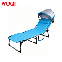 Chaise longue de bronzage WOQI avec auvent, chaise longue de plage réglable pour adultes, chaise longue d'extérieur pour patio et bord de piscine