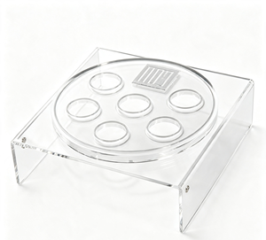 Assiette de Seder Ronde Personnalisée en Acrylique avec Support Carré Transparent et 6 Supports Encastrés pour la Décoration du Dîner de Pessa'h - Product Image 1