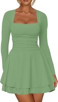 Robe mini élégante pour femme à col carré et jupe à volants, avec logo personnalisable, style corset, manches courtes, tissée numérique, pour usage quotidien et occasions spéciales