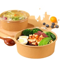 Wegwerp bioafbreekbare milieuvriendelijke voedselveilige ronde kraftpapieren saladekom, oliewerend, voor afhaal, fruitverpakking, met aangepast logo