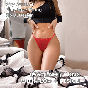 Culotte string européenne et américaine en dentelle pour femme, broderie florale, sexy, respirante, grande taille, pur désir, taille basse, en nylon et coton - Product Image 2
