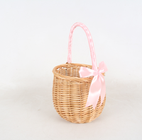 Panier de rangement moderne en osier tressé à la main, capacité 5L, écologique, avec ruban rose, portable, pour mariage, fête, demoiselle d'honneur