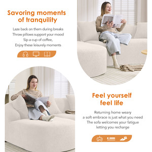 Divano Componibile a L Senza Struttura in Osso, Chaise Longue Curva in Ciniglia Bianca, Design a Compressione, Schiuma ad Alta Densità, Minimalista per <span class=keywords><strong>Soggiorno</strong></span> - Product Image 3
