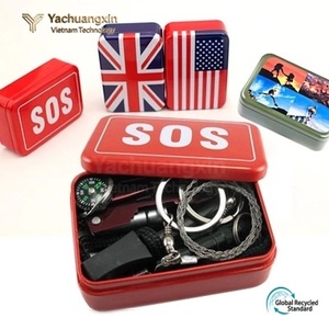 Kit de survie d'urgence SOS avec outil multifonction, boussole, sifflet et ouvre-bouteille, accessoire portable pour l'extérieur, étui en métal rouge - Product Image 3