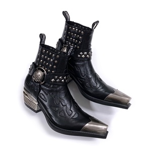 Nouvelles bottes de cowboy western pour hommes, bottes courtes à embout métallique, rivets rétro, cuir microfibre, bout pointu, semelle en caoutchouc, style <span class=keywords><strong>punk</strong></span> <span class=keywords><strong>Chelsea</strong></span> - Product Image 4