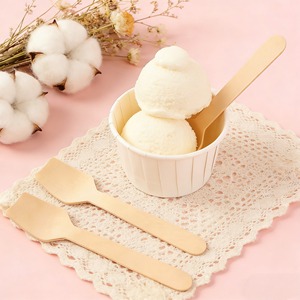 Cuillère en bambou écologique 2025, couverts biodégradables jetables, logo personnalisé imprimé, mini-cuillère en bois pour la crème glacée - Product Image 1