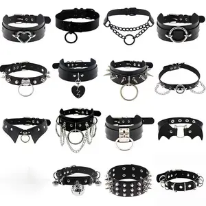 Frauen Männer Cool Punk Choker Gothic Goth Spike Herzform Biker Choker PU Leder halsband Nieten Rock Halskette