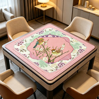 Tapis de jeu de mahjong Chinoiserie à motifs floraux et animaux, antidérapant en caoutchouc, sur mesure, carré, pour table de jeu de mahjong