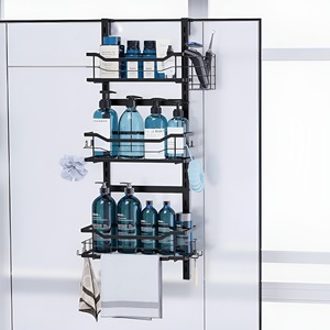 Étagère de rangement pour salle de bain, organisateur mural à 3 niveaux, étagère réglable pour produits de soins personnels, noir - Product Image 2