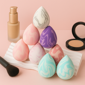 Éponge de maquillage bicolore noir et blanc, logo personnalisé en relief, super douce, sans latex, marque privée OEM, applicateur de fond de teint - Product Image 2