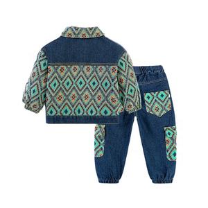 Traje de otoño para niños, <span class=keywords><strong>dos</strong></span> piezas de nueva ropa de moda para niños, conjunto de pantalón vaquero informal a cuadros para bebés - Product Image 2
