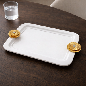 Bandeja de metal con asa de diamante para hotel de lujo, bandeja de servicio estilo antiguo - Product Image 2