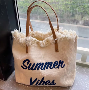 <b>Large</b> capacity embroidered letter tassel <b>bag</b>, casual summer beach canvas handbag, shopping <b>bag</b> - Product Image 6