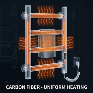 Sèche-serviettes électrique en alliage d'aluminium peu encombrant avec chauffage en fibre de carbone et minuterie numérique pour salle de bain - Product Image 2