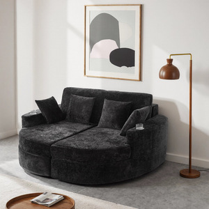 Sofá de Tela Redondo de Estilo Nórdico Minimalista con Correas de Compresión, Sofá <span class=keywords><strong>Extensible</strong></span> Tapizado de Dos Plazas para Apartamento y Villa - Product Image 2