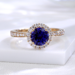 <span class=keywords><strong>Bague</strong></span> <span class=keywords><strong>saphir</strong></span> cultivé en laboratoire 2CT pierre principale en or jaune 14 carats 8mm <span class=keywords><strong>saphir</strong></span> rond <span class=keywords><strong>bleu</strong></span> cultivé en laboratoire avec <span class=keywords><strong>bague</strong></span> <span class=keywords><strong>de</strong></span> fiançailles Moissanite - Product Image 3