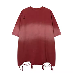 Camiseta personalizada para hombre High Street Gradient Vintage Washed Hem Torn de manga corta de verano, Camiseta holgada multifuncional - Product Image 5