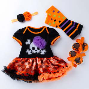 calabaza 2019 nuevas chicas monos + calcetín + + diadema 4 unids/set impreso de dibujos animados trajes de bebé 0-2Y - Product Image 1