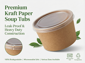 Contenants à emporter compostables et étanches en vrac, bols à <span class=keywords><strong>soupe</strong></span>, gobelets et couvercles en papier kraft de qualité alimentaire, jetables et anti-fuite - Product Image 6