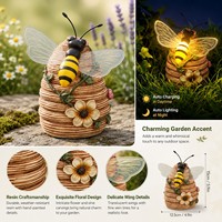 Neuheiten OEM ODM Harz-Bienenstock Gartendekoration Outdoor-Wabenskulptur mit solarbetriebener Akzent-Biene