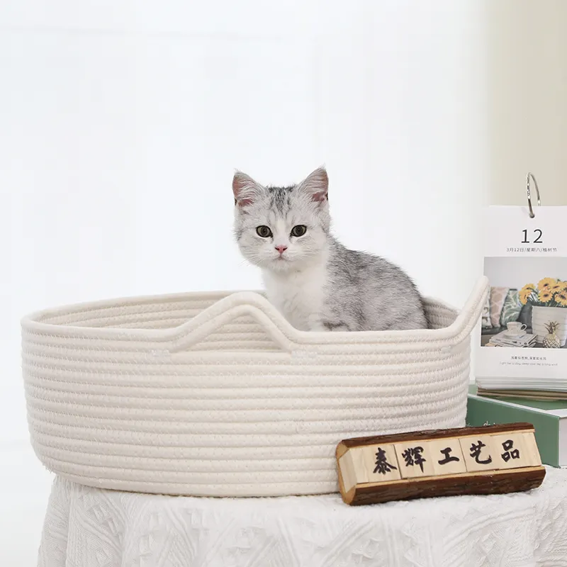 Zuijia New style woven cotton rope dog bed cat nest big round basket scratching rope nest letti per gatti per interni