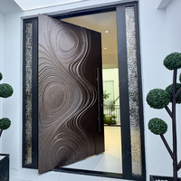 Pintu Masuk Aluminium Gaya Eropa Amerika Modern dengan Kaca, Tahan Air, Aman, Pintu Eksterior Buka-Tutup Dorong-Tarik, Garansi 5 Tahun
