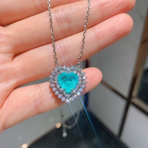 Fashion Eco-friendly Copper Heart Jewelry <b>Set</b> Imitation Paraiba Gemstone 8MM & 10MM <b>Earring</b> Necklace for Women Daily & Party - Product Image 2