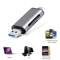 Lecteur de cartes multifonction USB3.0 haute vitesse, coque en aluminium, USB type C double port, lecteur de cartes mémoire SD TF pour mobile et PC