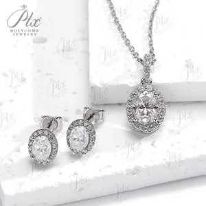 Oval Shape Moissanite Earring <strong>Necklace</strong> <strong>D</strong> Color 100% 925 Sterling Silver Plated 18K Fine Anniversary Gift Jewelry Sets - Product Image 3
