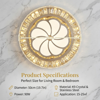 Plafonnier LED moderne en cristal rond à montage encastré, dimmable avec télécommande pour chambre à coucher et salon