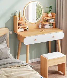 2022 meubles de chambre à coucher bureau en bois sans chaise ou tabouret blanc avec 2 tiroirs bureau de vanité de maquillage avec miroir LED commode