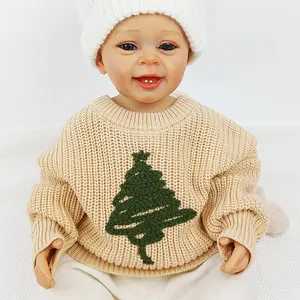 Paleo Baby Knitted Sweater Embroidery Christmas Tree Toddler Kids Chunky Knit Winter Jumpers New Born Baby Sweater Clothes