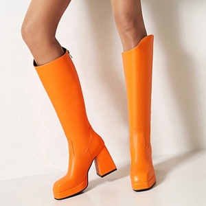 Simple Solid Platform Thick Bottom <b>Boots</b> Women Winter Shoes Walking Chunky Heel Knee High <b>Boots</b> Square Toe Back Zipper 43 - Product Image 3