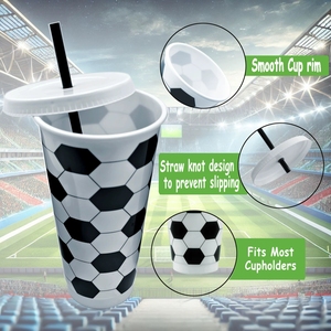 Regalo para Fanáticos del Fútbol, Vasos de Plástico Reutilizables de 24 oz con Tapa y Pajita, Juego para el Día del Partido, Fiestas, Tailgate, Decoración de <span class=keywords><strong>Cumpleaños</strong></span> de Fútbol - Product Image 4