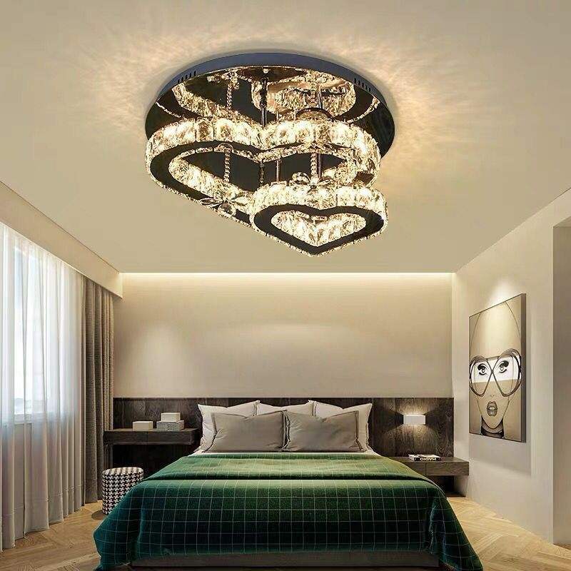 Home Hotels Lighting Fixtures Round Heart Shape Modern Led Surface-Mounted Crystal Ceiling Light Luxury for Living Room