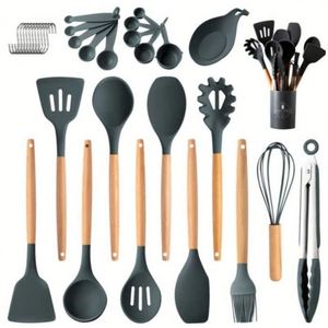 Lot de 24 ustensiles de cuisine en silicone et bois antiadhésifs résistants à la chaleur, marque privée, vente en gros - Product Image 2