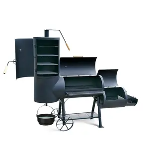 Fabrication Offre Spéciale Lar Offset BBQ Charcoal Grill Trolley Fer et acier BBQ Fumoir pour la cuisson