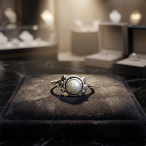 Bague en argent sterling S925 avec perle de culture d'eau de mer blanche ronde, sertie en clos, classique, pour femme - Product Image 3
