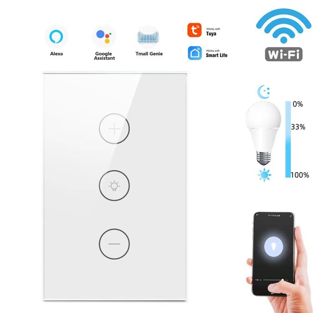 EU for Tuya Smart Wifi Wall Touch Dimmer Switch Glass PC LED Light Control Switch 10A 240V/250V Zigbee 10A 240V/250V App Voice